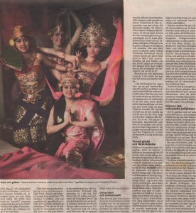 Magazine feature on Sanna Karlsson-Sutisna's Balinese dance and ritual-inspired performance art, including photographs from her atelier and an interview.